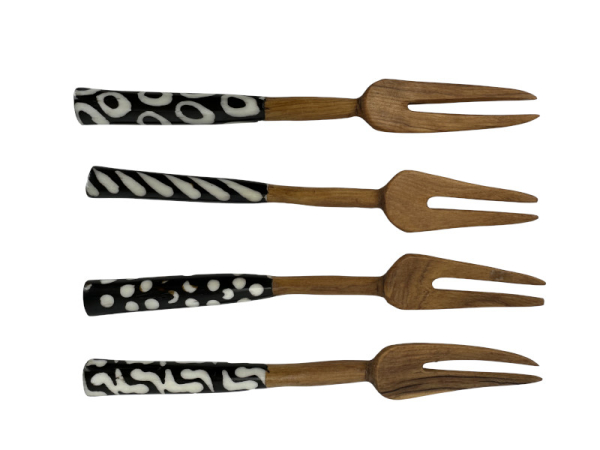 Cocktail-Gabel aus Olivenholz mit Knochbatikgriff